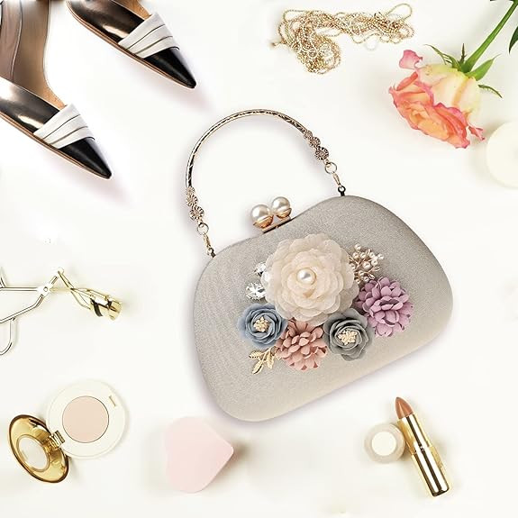 Evening HandBags for Women Flower Wedding Clutch Purse Satin Floral Ladies Party Crossbody Bag | Amazon (US)