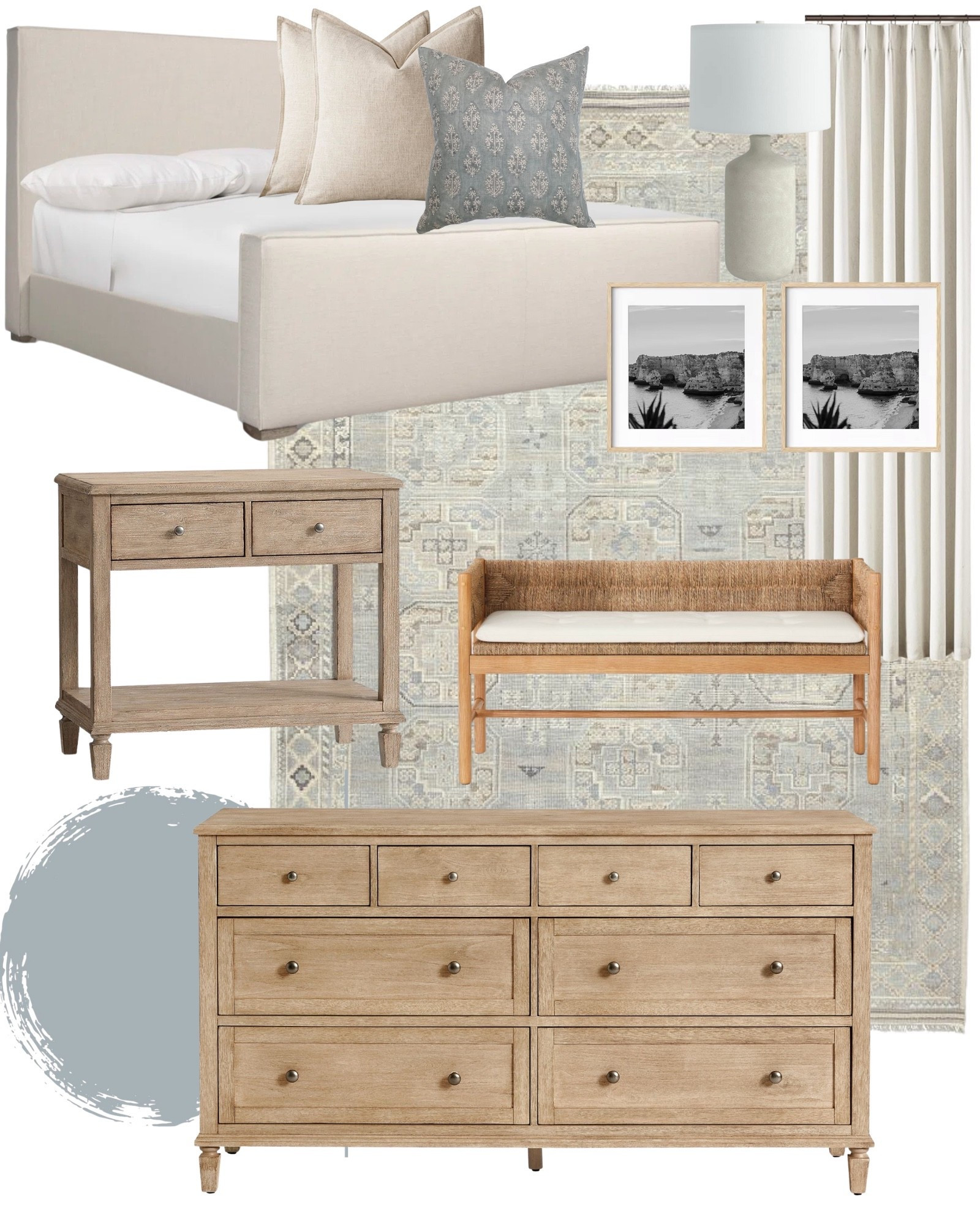 Primary bedroom, bedroom decor, bedroom rugs, coastal bedroom, upholstered bed, white oak nightstand, white oak dresser, wood dresser, wood nightstands, upholstered bed, primary bedroom rug, area rug, blue bedroom

#LTKdayinmylife #LTKHome #LTKSaleAlert