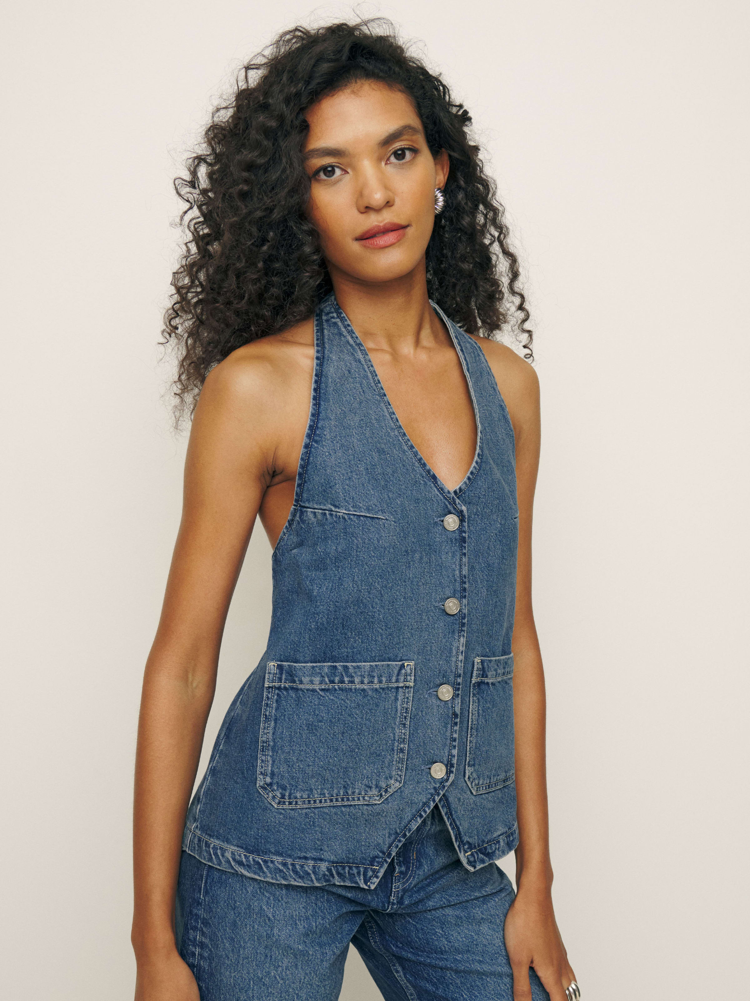Brittany Denim Halter Top | Reformation (Global)