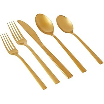 Cambridge Silversmiths 20 Piece Cortney Stainless Steel Flatware Set (Service for 4), Gold Matte | Amazon (US)