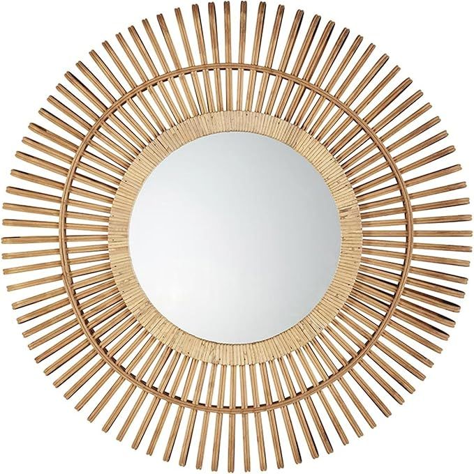 Needzo Round Bamboo Mirror, Hanging Wall Accent for Bathroom or Living Room, Natural Wood Finish,... | Amazon (US)