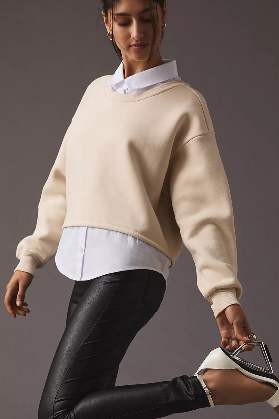 Love the white collared shirt layered with the sweatshirt, all in one! Runs oversized but wearing my true size, size down one for more structured look. Super soft  

#LTKunder100 #LTKstyletip #LTKSeasonal