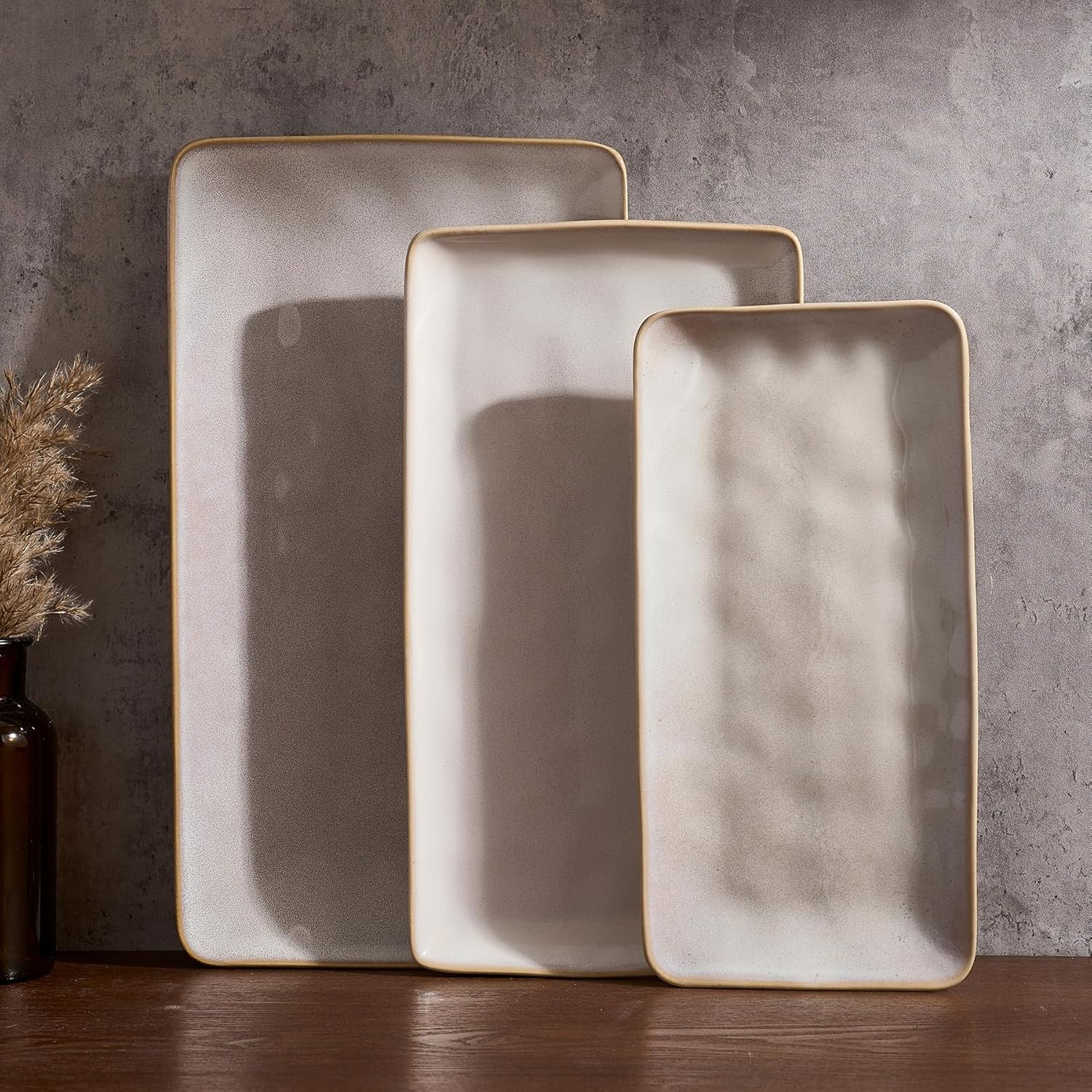 Famiware Serving Platters Set of 3 Sizes - Rectangular, Cappuccino White | Amazon (US)
