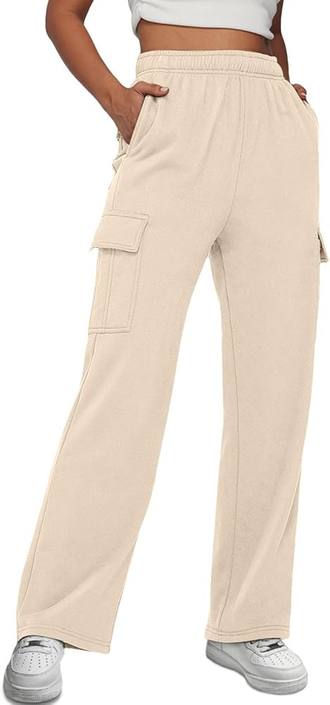 AUTOMET Womens Cargo Sweatpants Baggy Fleece High Waisted Joggers Sweat Pants Athletic Pants | Amazon (US)