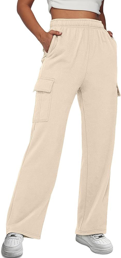 Trendy Queen Womens Cargo Sweatpants Wide Leg Baggy Fleece High Waisted Sweats Pants Athletic Tro... | Amazon (US)
