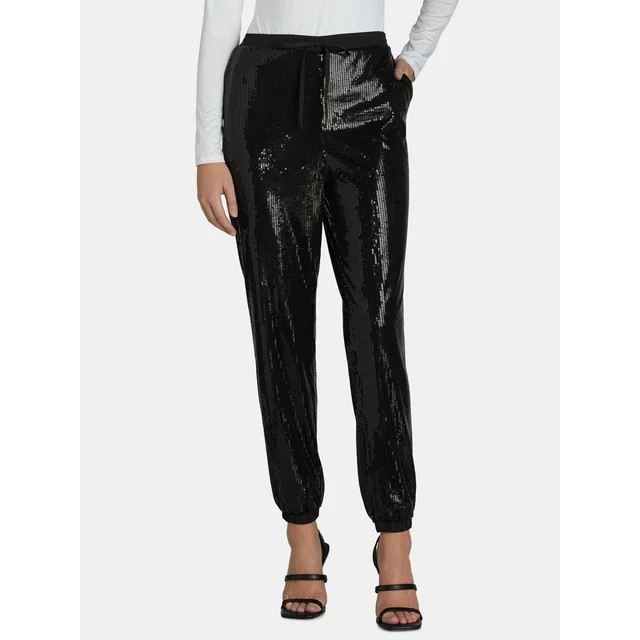 Time and Tru Women's Pull On Sequin Jogger Pants, 27" Inseam | Walmart (US)