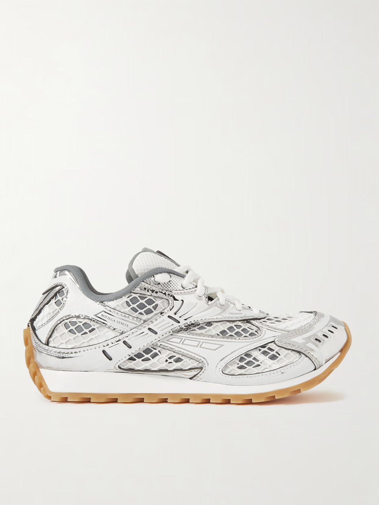 Bottega Veneta - Orbit Metallic Rubber, Mesh And Fishnet Sneakers - White | NET-A-PORTER (US)