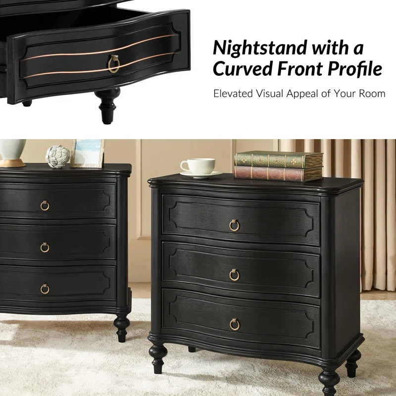 Elfine 28'' W Traditional Curves Nightstand with Charging Station and Solid Wood Legs (Set of 2) | Wayfair North America