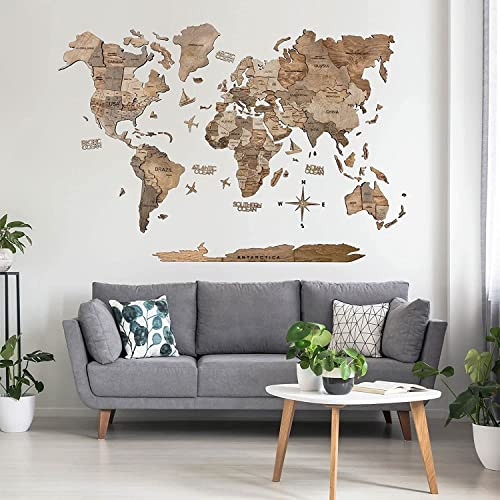 ENJOY THE WOOD 3D Wood World Map Wall Art Large Wood Wall Décor Housewarming Gift Idea Wood Wall... | Amazon (US)
