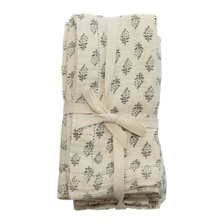 Creative Co-Op Cotton Napkins with Printed Floral Pattern, Charcoal & Cream Color, Set of 4 | Walmart (US)