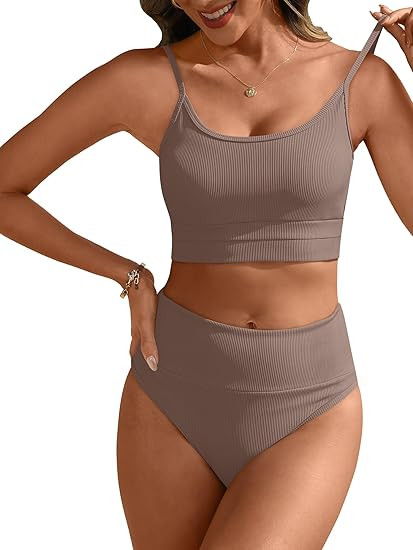 ANRABESS Women High Waisted Bikini Sets Color Block Summer Beach Vacation 2 Piece Bathing Suit Tu... | Amazon (US)