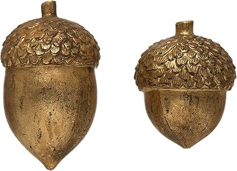 One Holiday Way Set of 2 4.5-Inch & 6-Inch Elegant Wood Acorn Figurines w/Gold Finish - Golden Ch... | Amazon (US)