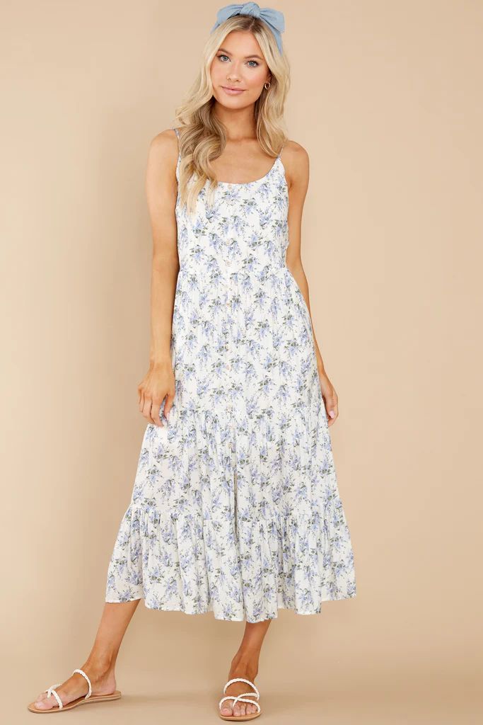 New Opportunity Blue And White Floral Print Midi Dress | Red Dress 