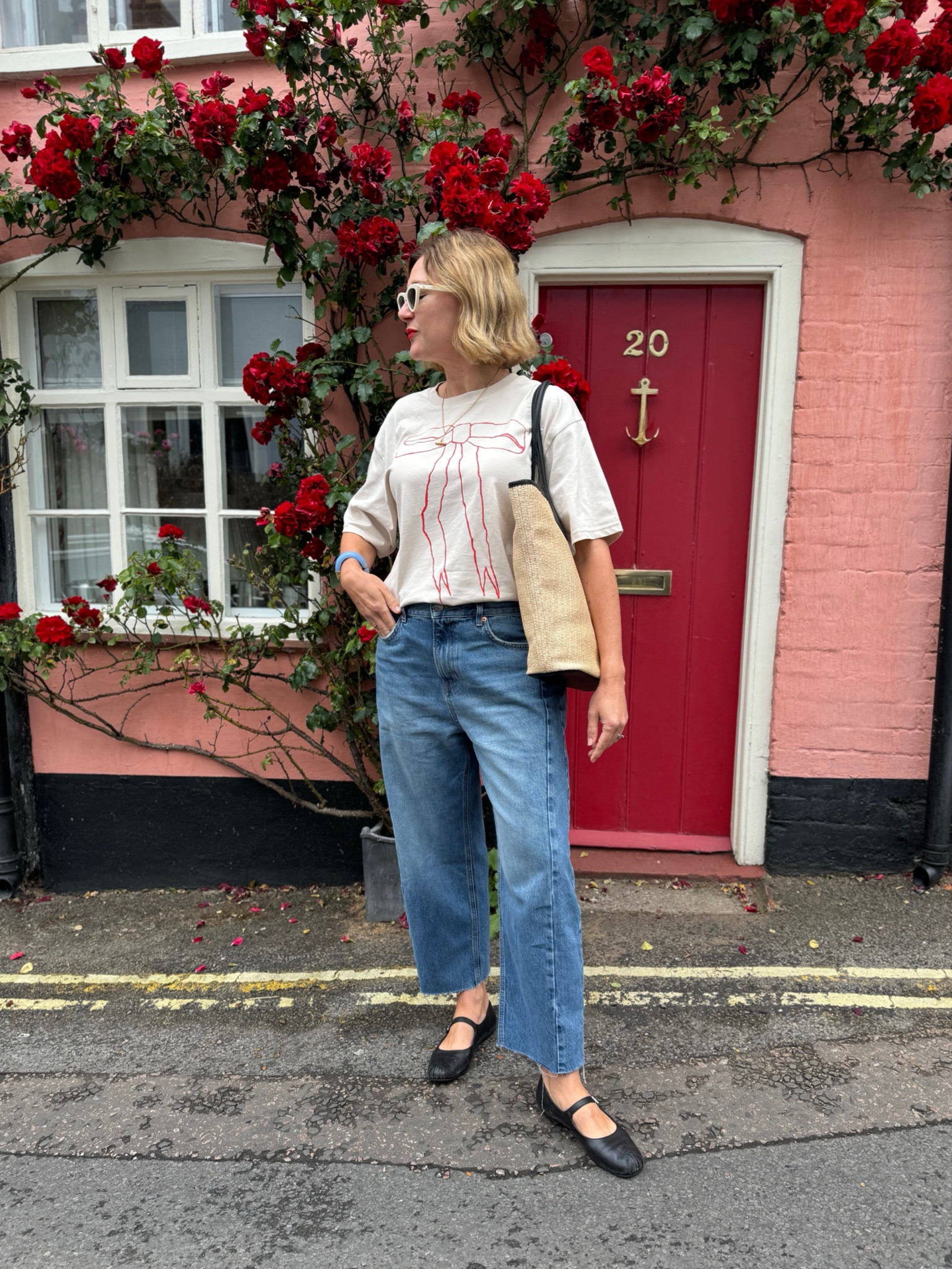 Summer outfit, barrel leg jeans, M&S X sienna miller barrel leg jeans, black cos ballet flats, bow top 

#LTKstyletip #LTKsummer #LTKuk