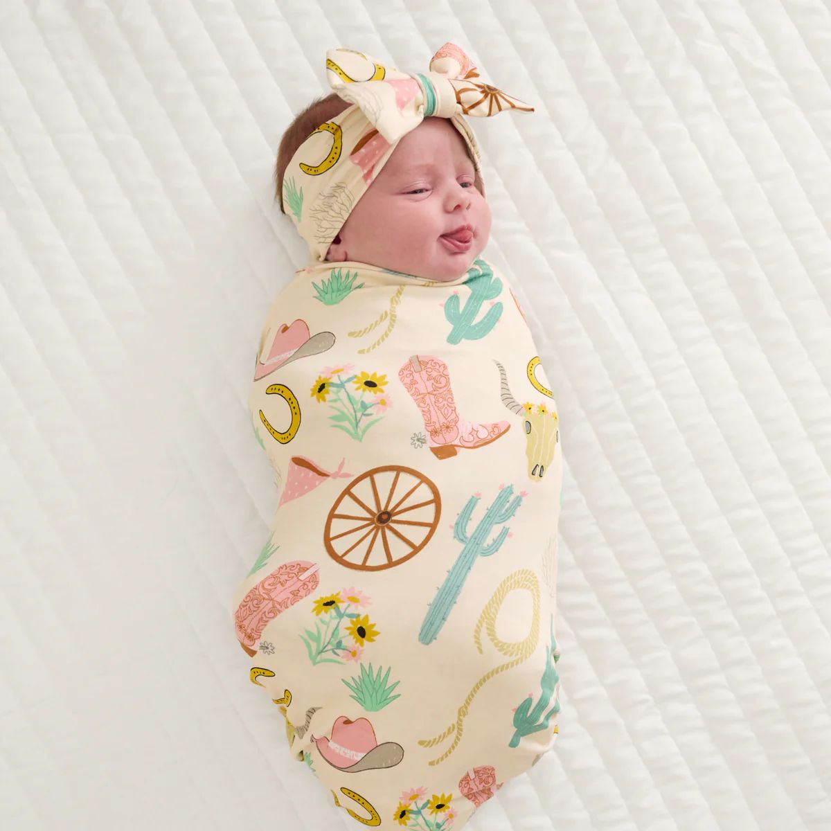 Pink Ready to Rodeo Swaddle & Luxe Bow Headband Set | Little Sleepies