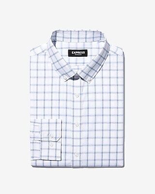 Express Mens Slim Plaid Button-Down Wrinkle-Resistant Performance Dress Shirt White Men's Xs White Xs | Express