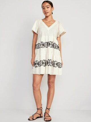 Matching Embroidered Flutter-Sleeve Mini Swing Dress for Women | Old Navy (US)