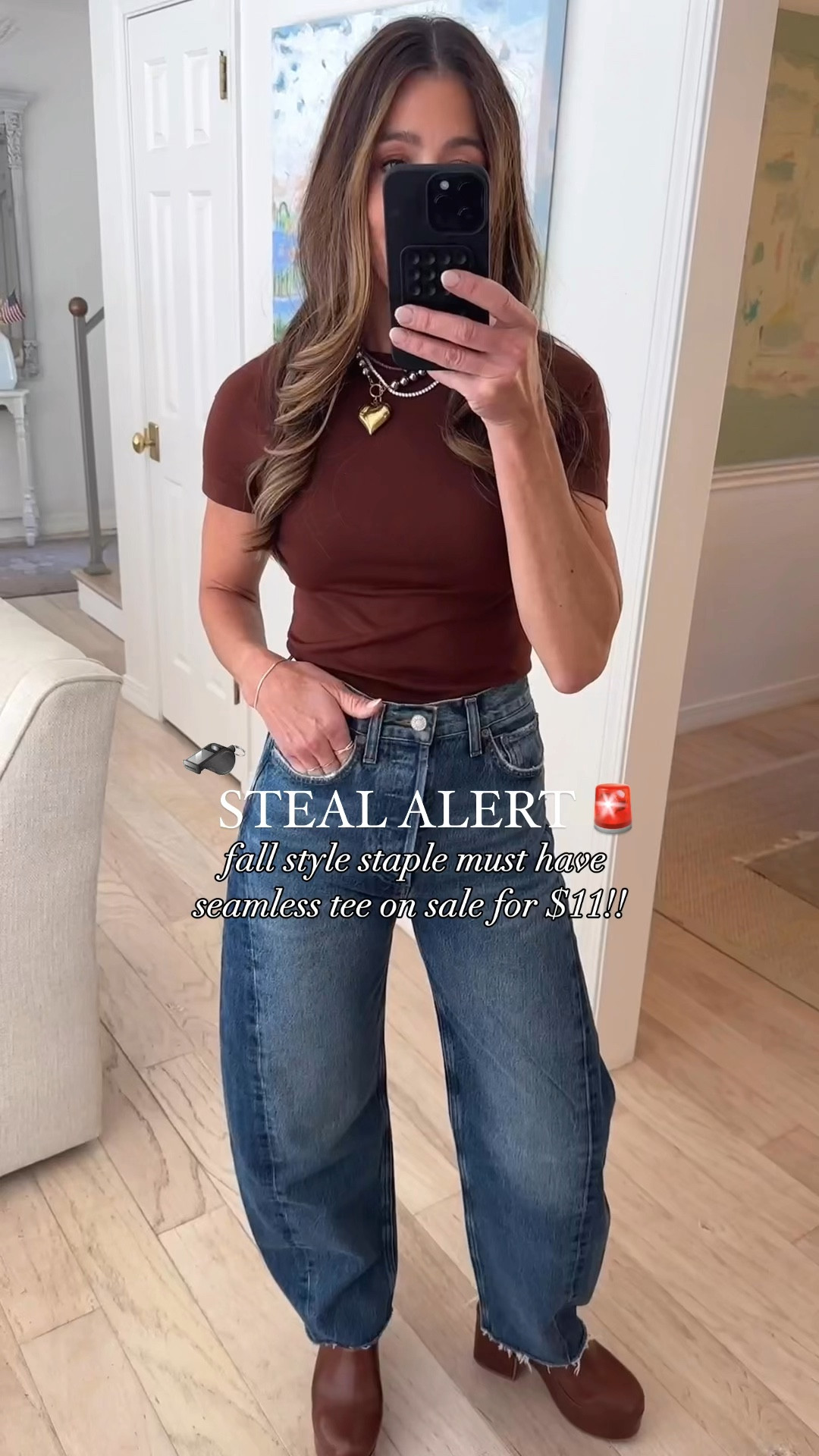 Target Seamless tee on sale for $11 now! Go stock up on several colors. It comes in 12 runs tts. Wearing size xs target fall fashion finds. Target outfit. Fall warm outfit idea. Target fall essentials. Agolde barrel jeans  

#LTKSaleAlert #LTKOver40 #LTKStyleTip
