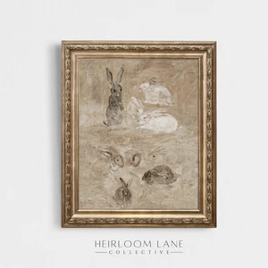 Vintage Bunnies Painting | Printable Digital Download | Vintage Easter Print | Spring Artwork | R... | Etsy (US)