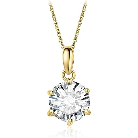 PAVOI 14K Gold Plated Crystal Solitaire 1.5 Carat (7.3mm) Cubic Zirconia Dainty Choker Necklace |... | Amazon (US)