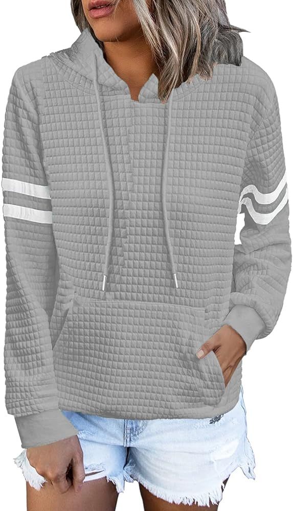 Chigant Womens Casual Hoodie Plaid Jacquard Long Sleeve Drawstring Pullover Sweatshirts with Pock... | Amazon (US)