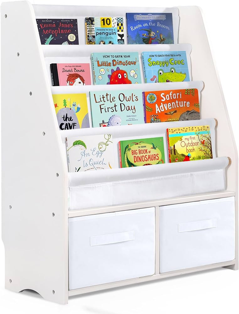 MallBest Childrens Bookshelf Kids Sling Book Rack with Two Storage Boxes and Toys Organizer Shelv... | Amazon (US)