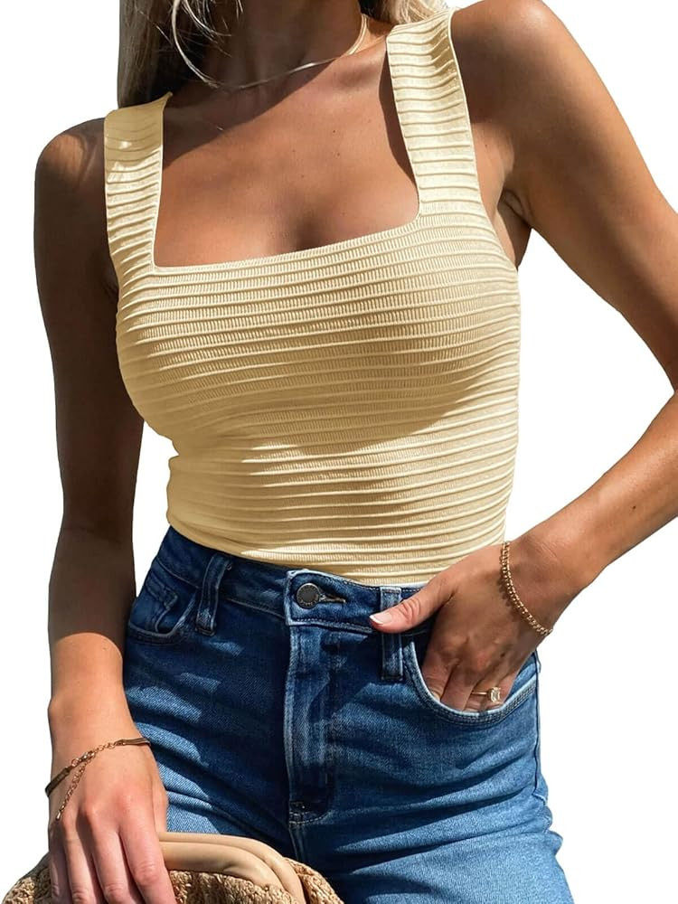 BZB Womens Ribbed Tank Tops 2026 Summer Sleeveless Square Neck Shirts Casual Slim Fitted Knit Shi... | Amazon (US)
