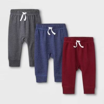 Baby Boys' 3pk French Terry Jogger Pull-On Pants - Cat & Jack™ Maroon/Navy/Charcoal... | Target