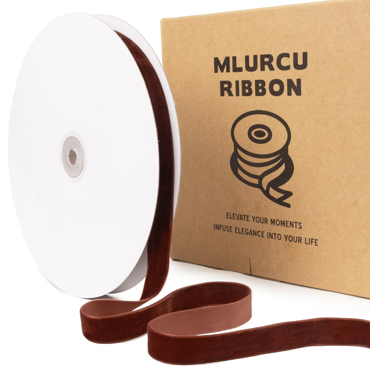 Coffee Brown Velvet Ribbon 5/8 Inch 25 Yards Vintage Thin Dark Brown Velvet Ribbon for Christmas ... | Amazon (US)