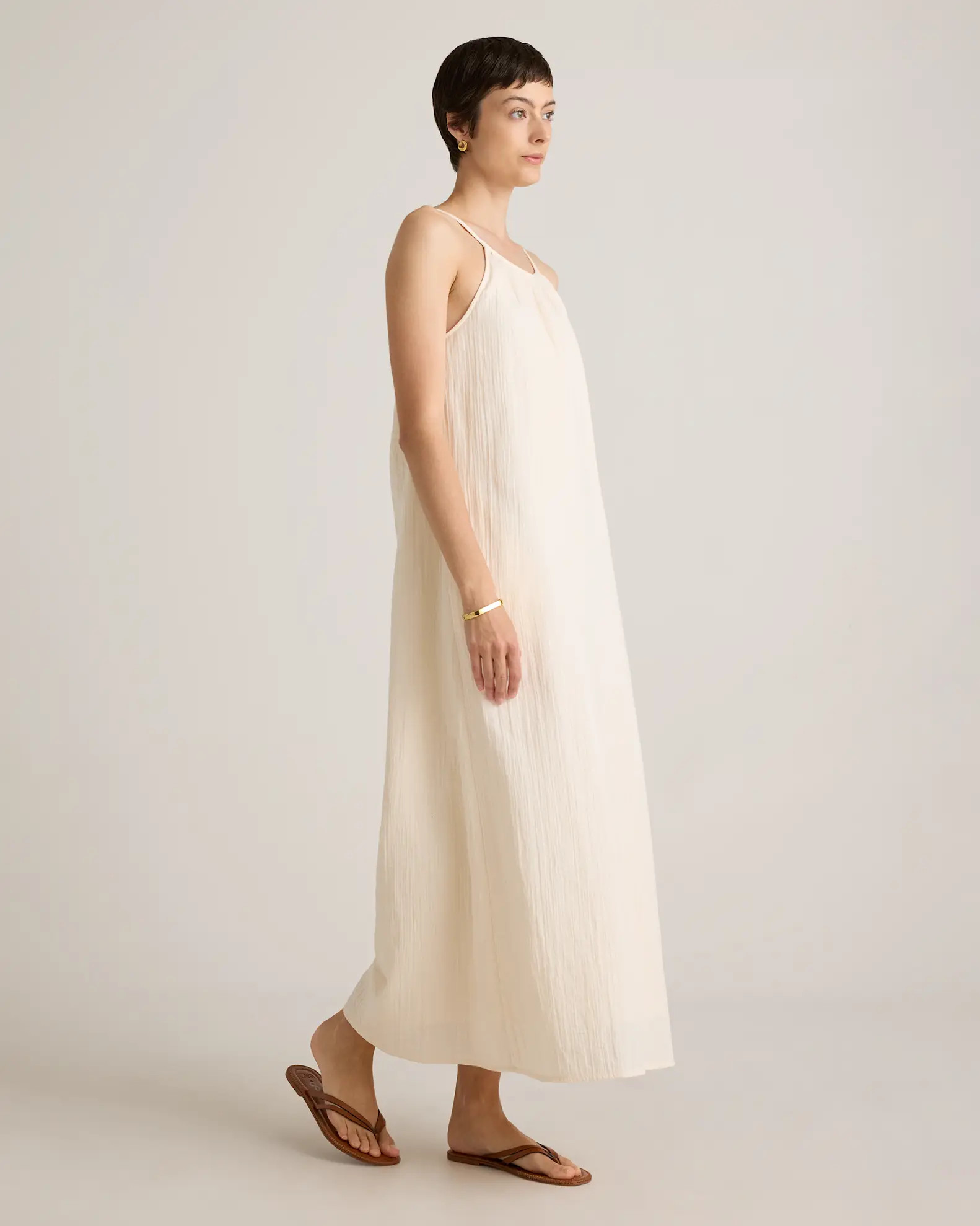 100% Organic Cotton Gauze Sleeveless Maxi Dress in Vintage Cream | Quince