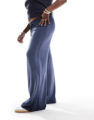 COLLUSION Plus wide yoga pant with sports stripe in washed navy - part of a set | ASOS (Global)