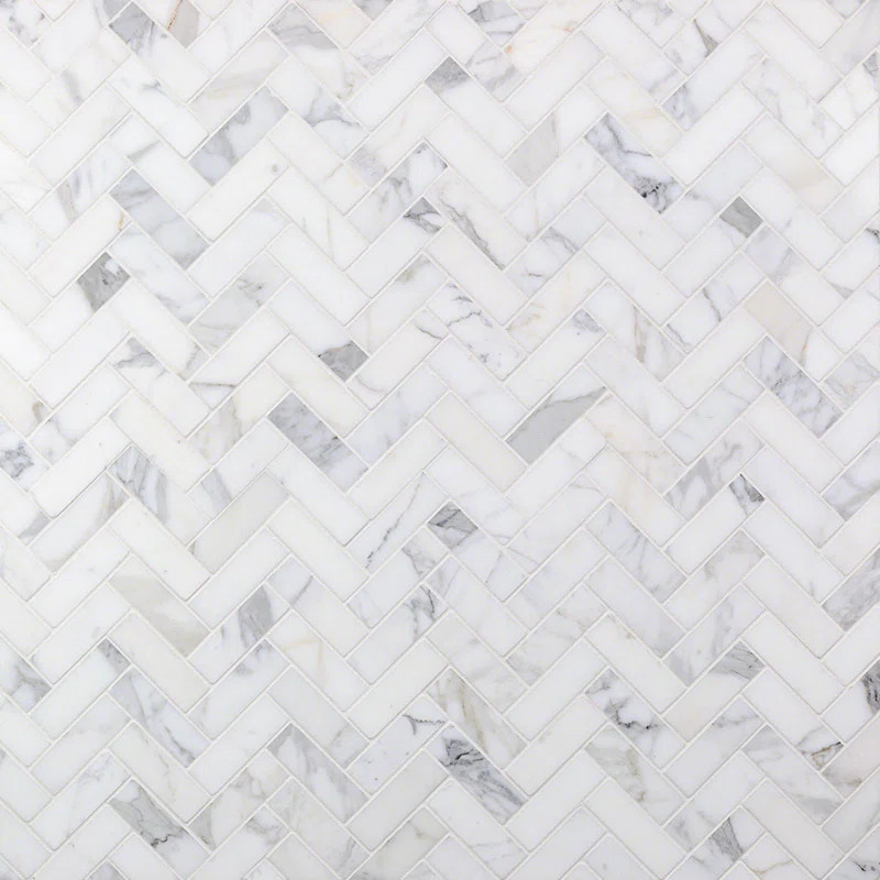 Calacatta Herringbone 1" x 3" Marble Mosaic Tile | Wayfair North America