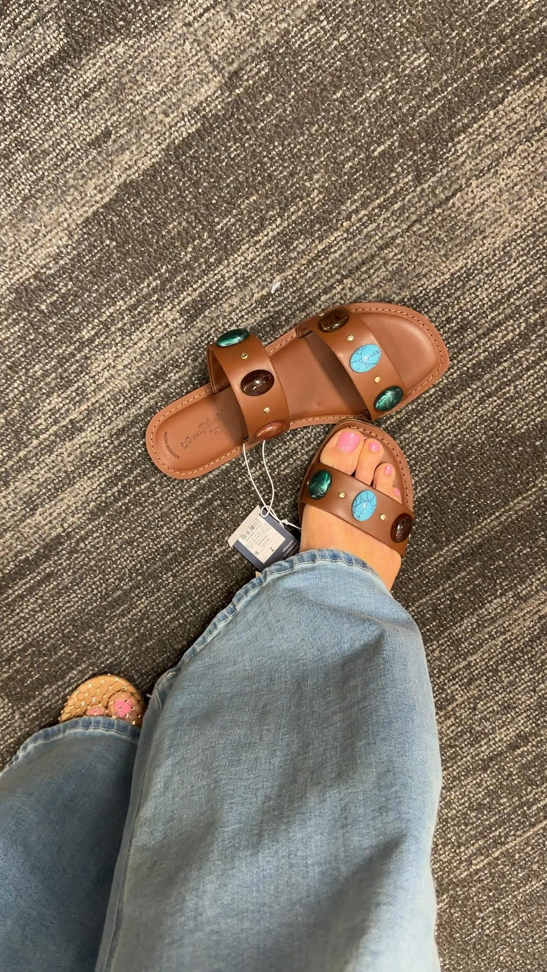 Cute memory foam embellished sandals
I’m between a 7.5 and 8 and sized down