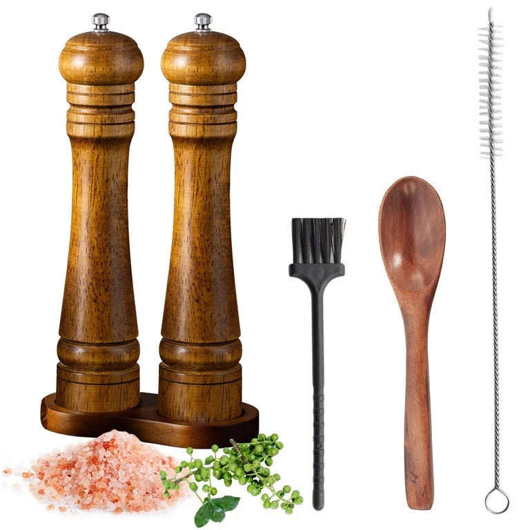 VEGCOO Adjustable Ceramic Core Pepper Mill and Salt Shaker Set, Oak Wood, 8.5 inch, 2-Pack | Walmart (US)
