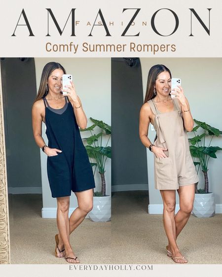 💥Sale alert!! 
Save 38% on 1st romper and 31% on second romper. 
Summer rompers - super comfy with pockets in xs black and small khaki. Easy summer outfits! Halter neck sports bralette. Size small in all. Casual summer outfit. longline stretchy bras with bra and without bra are linked. my favorite simple sandals

Summer outfit, vacation, outfit, casual outfit, easy outfit, easy, summer outfit, mom style, 

#LTKsalealert #LTKstyletip #LTKfindsunder50