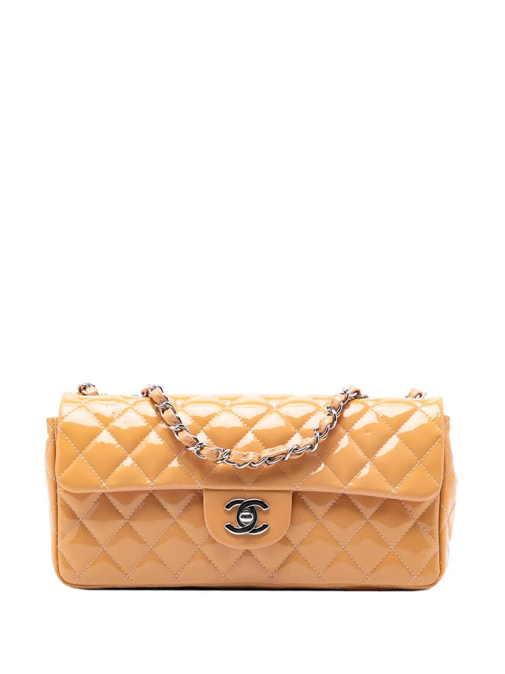 CHANEL Pre-Owned 2010-2011 Classic Patent East West Single Flap shoulder bag - Brown | Farfetch Global