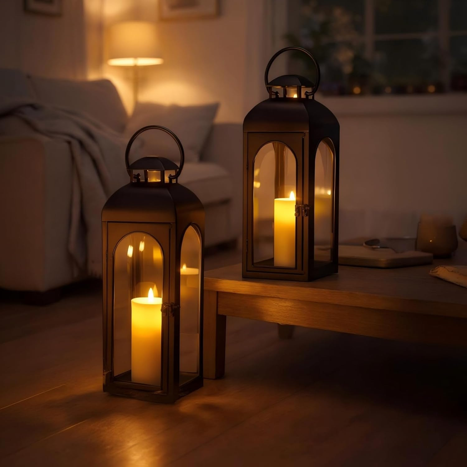 Bdor 2 Pack Luxury Black Metal Lanterns – 16" Tall Modern Hurricane Candle Lanterns with Temper... | Amazon (US)