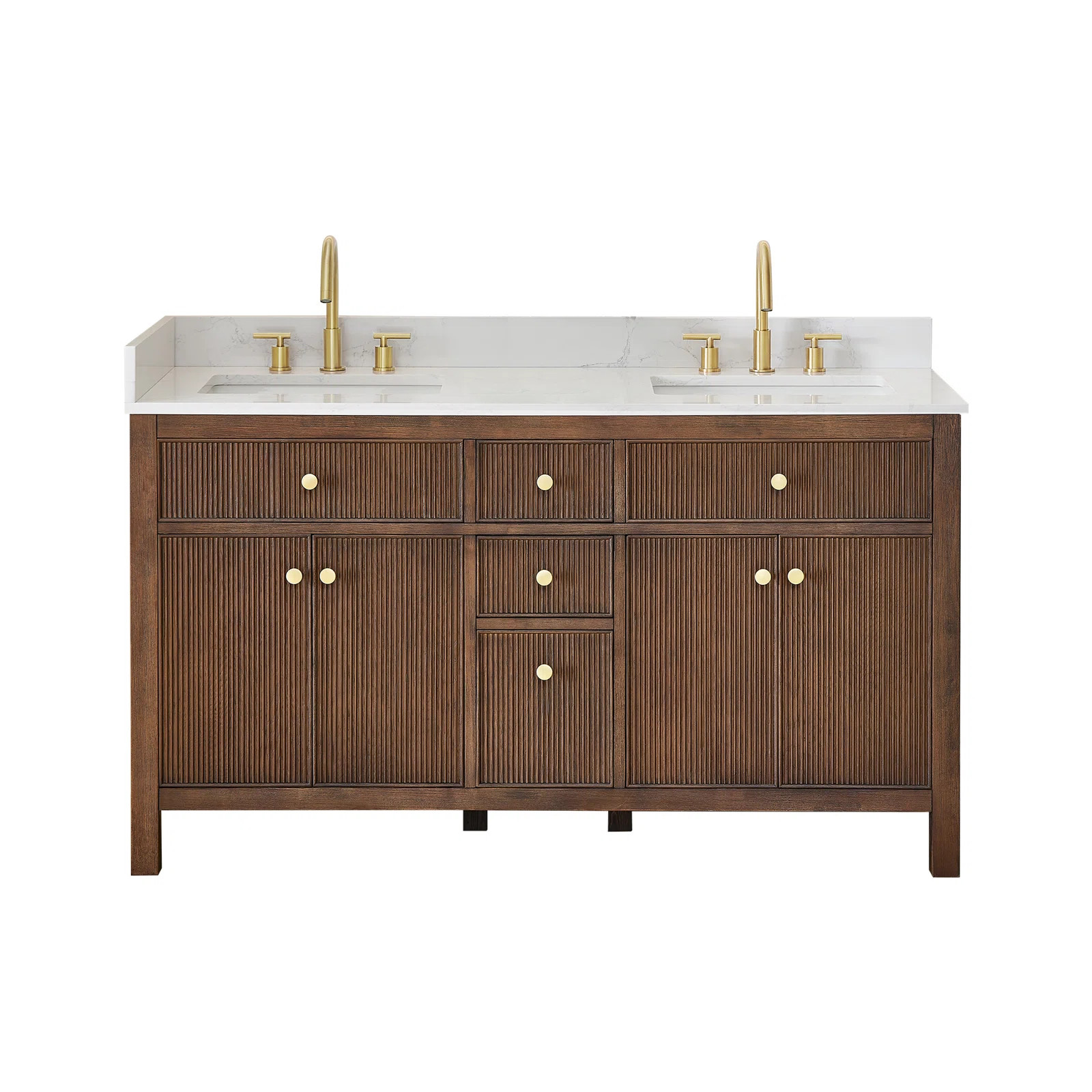 Lala 60" Double Bathroom Vanity with Grain White Engineered Stone Countertop without Mirror | Birch Lane