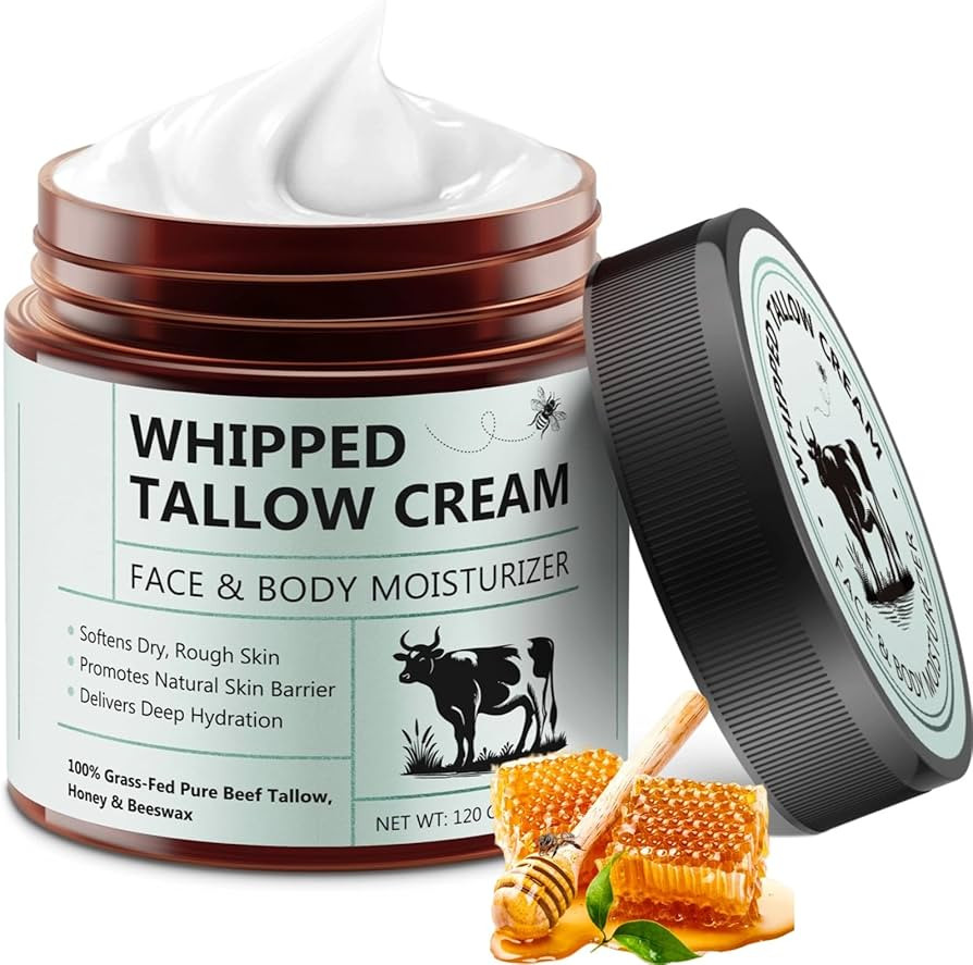 Beef Tallow for Skin, Beef Tallow Moisturizer, 4.2 oz Organic Whipped Grass Fed Beef Tallow with ... | Amazon (US)