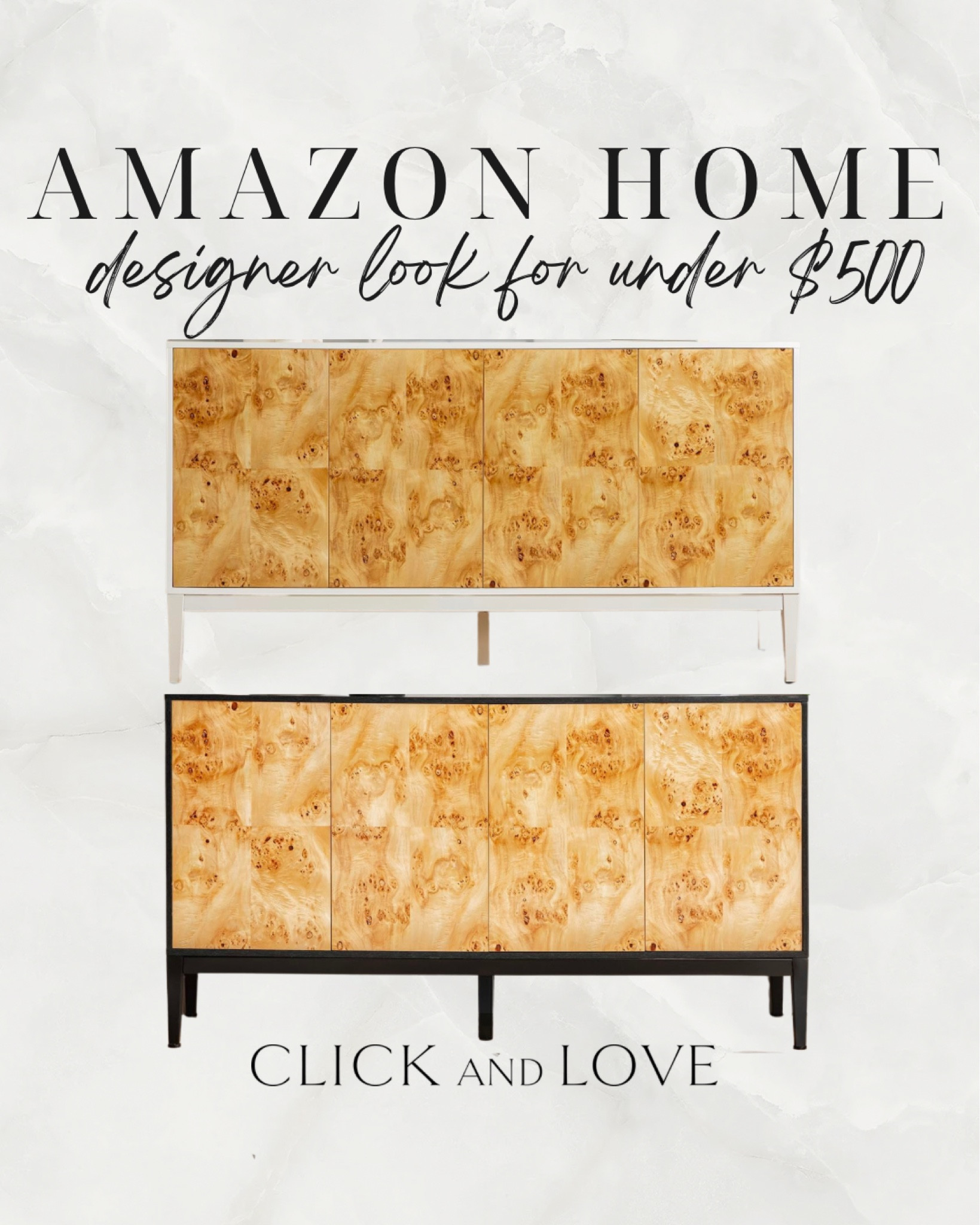 This burl wood sideboard is under $500! Comes in black and white 🖤

Sideboards, credenza, buffet, living room, dining room, bedroom, entryway, living room furniture, bedroom furniture, dining room furniture, look for less, Burl wood sideboard, black sideboard, white sideboard, budget friendly furniture, modern furniture, traditional furniture, transitional furniture, Amazon, Amazon home, Amazon finds, Amazon must haves, Amazon furniture #amazon #amazonhome


#LTKstyletip #LTKhome #LTKFind