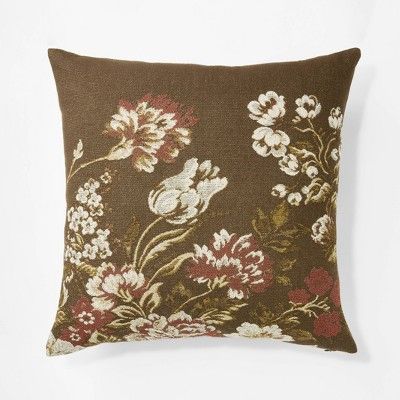 Floral Jacquard Square Throw Pillow Brown/Red/Cream - Threshold™ designed with Studio McGee | Target