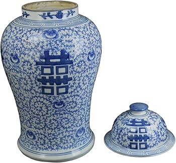 19" Antique Like Blue and White Porcelain Temple Vase Jar Double Happiness Jingdezhen China (L16) | Amazon (US)