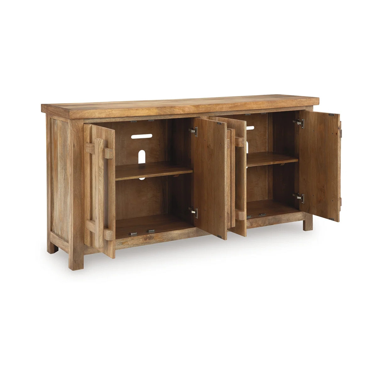68 Inch Craftsman Style Sideboard Console in Solid Mango Wood, Brown Finish | Wayfair North America