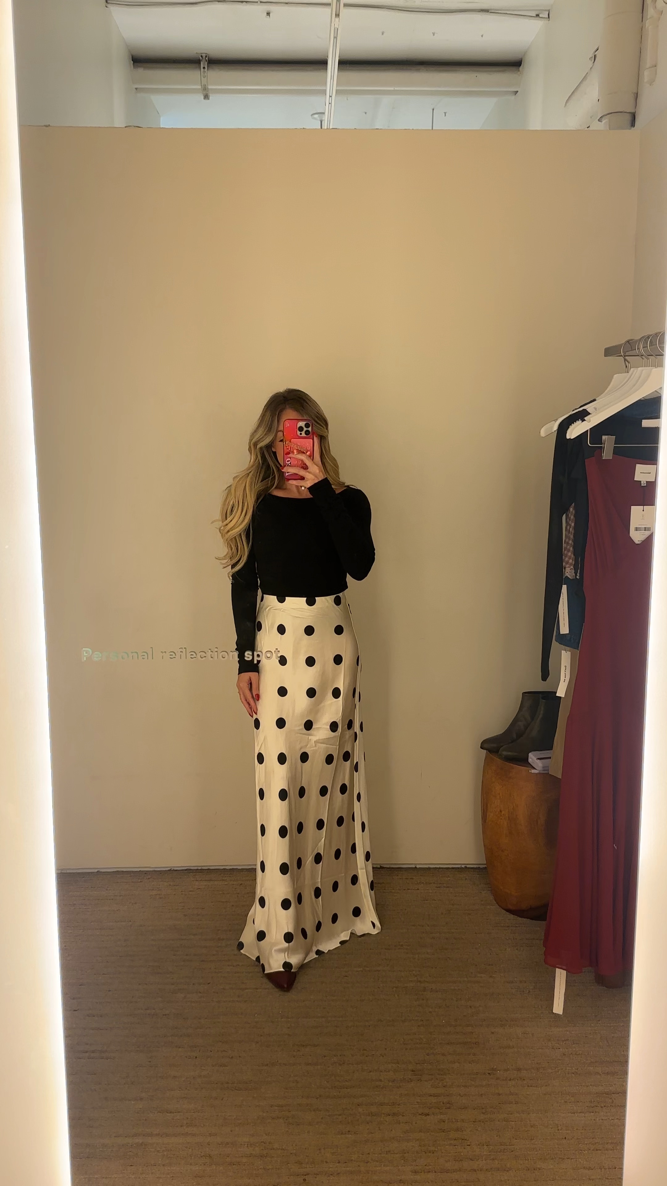 Love this chic fall look 🖤🤍 polka dot silk maxi skirt wearing size xs runs large size down if between sizes. Black boat neck top wearing size small 

#LTKVideo #LTKSeasonal #LTKFindsUnder100