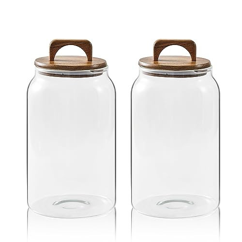 Sweejar Large Glass Candy Jars with Wooden Lids, 1 Gallon Glass Jar with Lid, Sugar/Flour Storage Containers, Big Glass Canisters with Airtight Lid, 2 Pack, Hand Lid | Amazon (US)