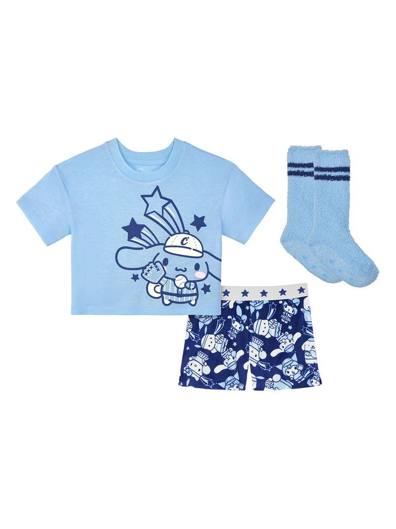 Wonder Nation x Hello Kitty Girls Short Sleeve Top and Shorts Pajama Set with Socks, 3-Piece, Siz... | Walmart (US)