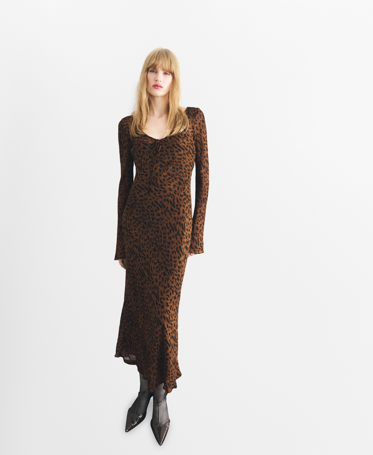 Mango Women's Long Sleeve Leopard Print Dress - Black | Macy's