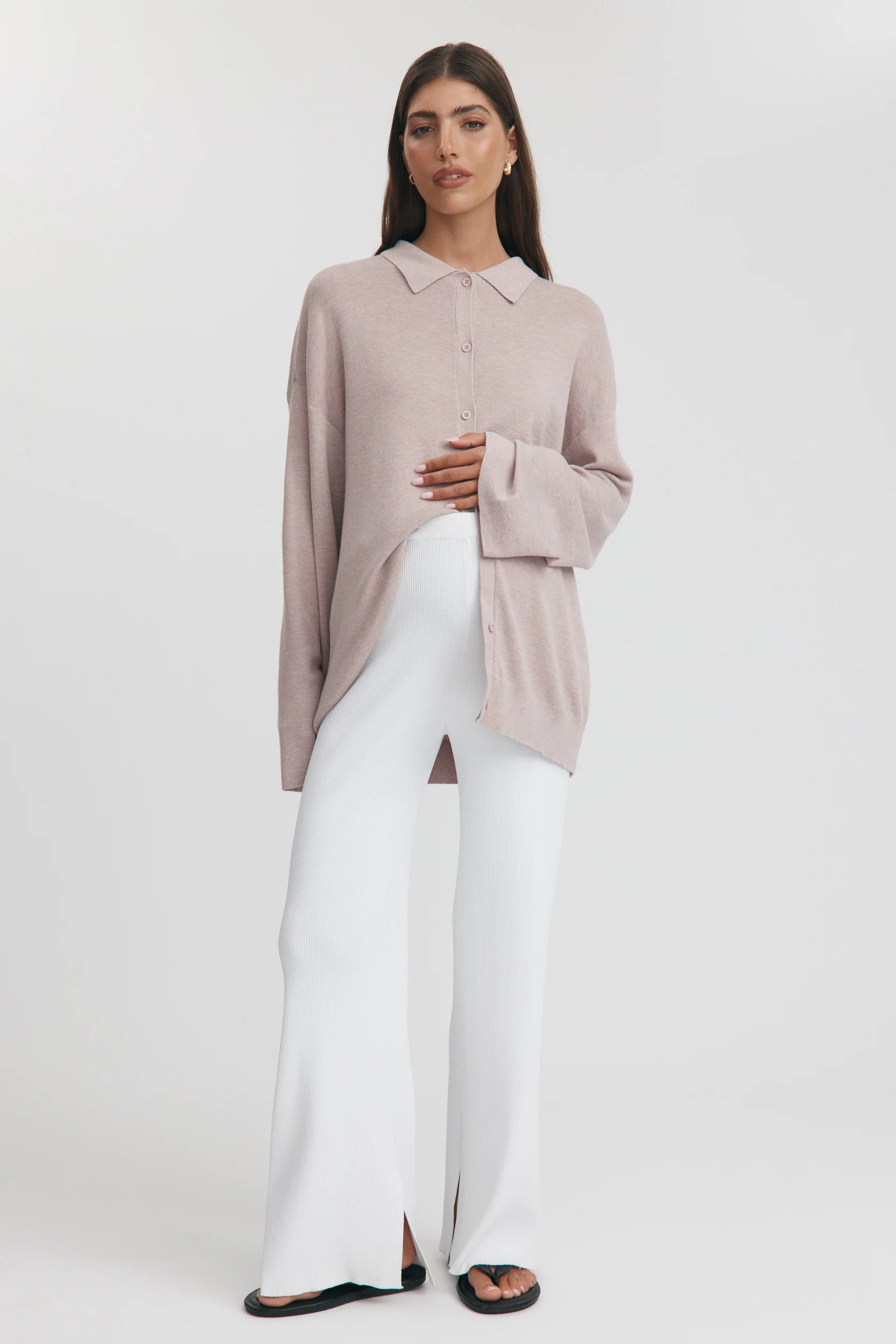 LS Button Down Collar Top (Dusty Primrose) | Legoe Heritage Maternity APAC