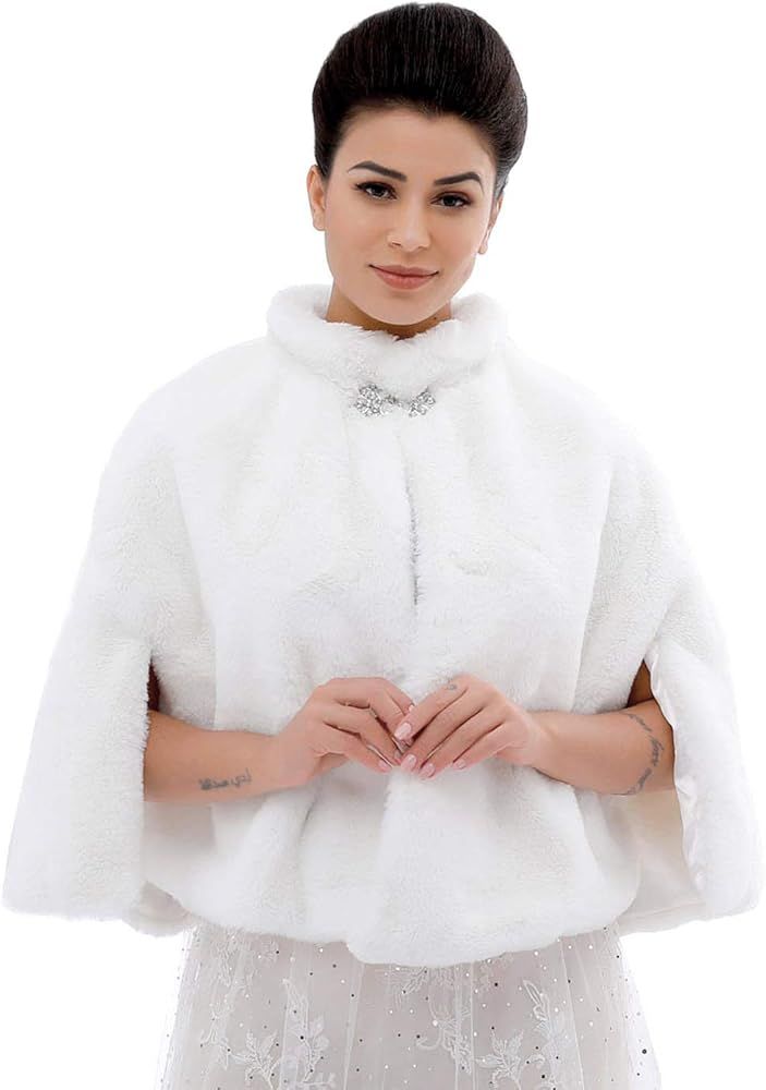 Aukmla Bride Wedding Faux Fur Cape Bridal Fur Stole Wraps and Shawls Winter Capelet for Women and... | Amazon (US)