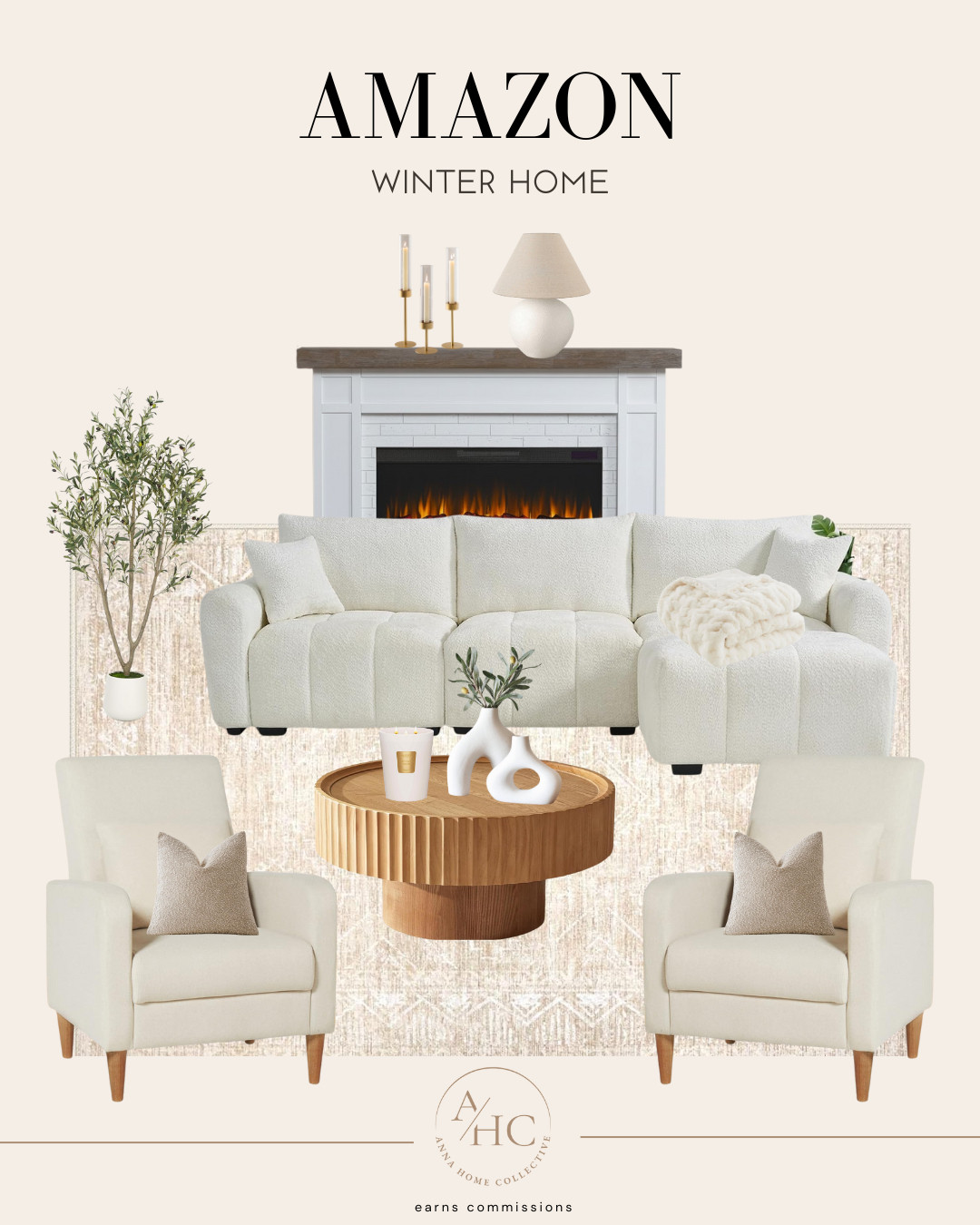 Amazon winter home finds for the coziest living room vibes. // Amazon, Amazon Finds, Amazon Winter, Amazon Home, Amazon Home Decor, Amazon Home Finds, Amazon Home Decor Finds, Amazon Home Must Haves, Amazon Home Essentials, Home Inspo, Amazon Home Furniture, Electric Fireplace Table Lamp, Candle Holder, Knot Decor, 6 Drawer Dresser, Area Rug, Coffee Table, Olive Tree, Accent Chair, Throw Pillow, Throw Blanket, Chandelier, Decorative Vase, Scented Candles 

 #LTKmomlife #LTKSeasonal #LTKHome